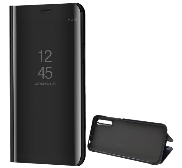 Tok álló (aktív FLIP, oldalra nyíló, asztali tartó funkció, tükrös felület, Mirror View Case) FEKETE [Huawei Y8p]