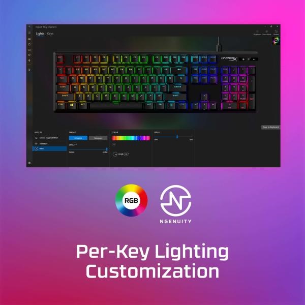 HyperX Mechanikus Billentyűzet   Alloy Origins Aqua  Vezetékes  USB  81 gomb  HX Aqua switch angol kiosztás Fekete 