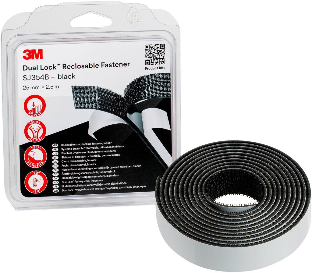 3M SJ3540/IPS tépőzár, fekete, 2.5 m x 25 mm
