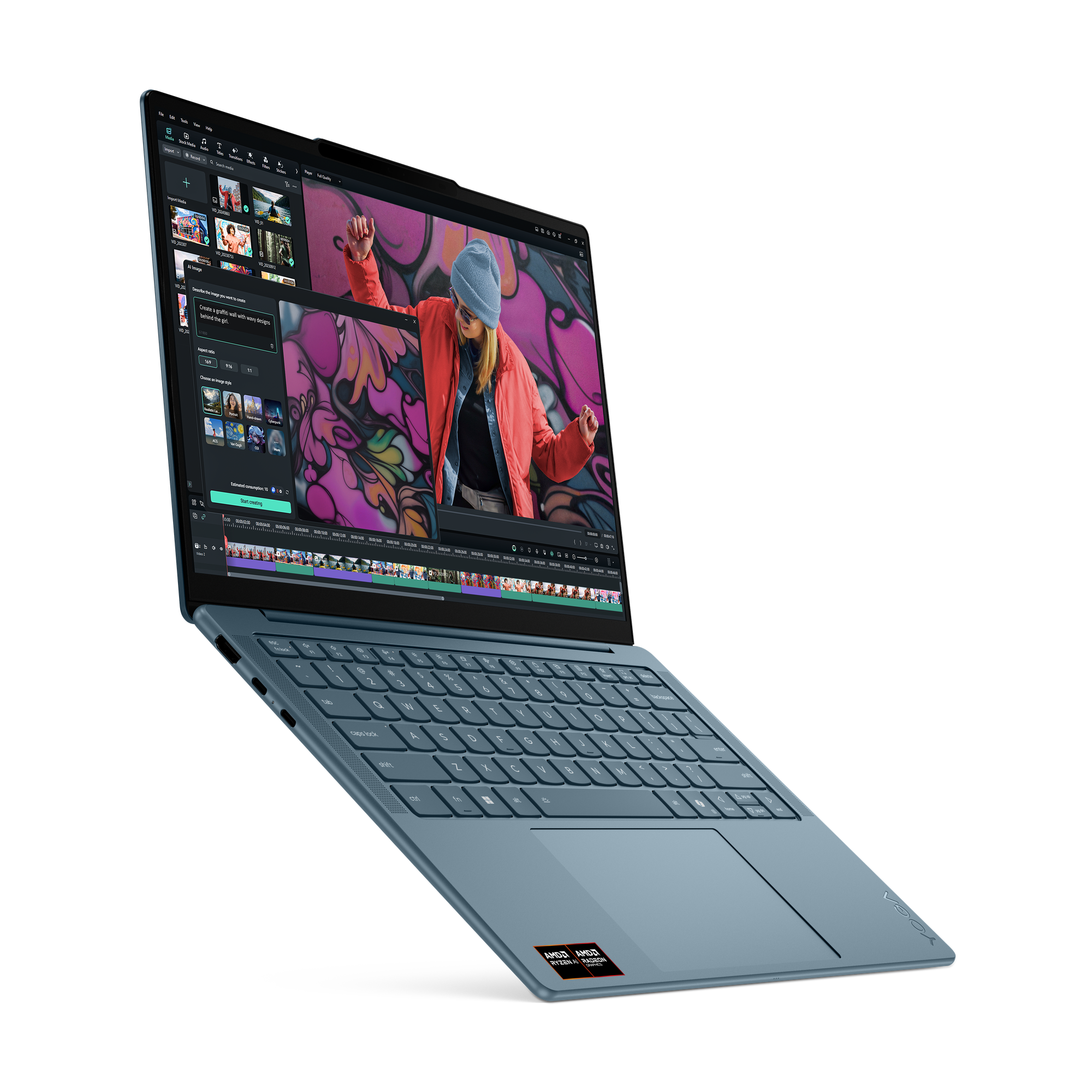 Lenovo Yoga Slim 7 Laptop - 14" WUXGA, AMD Ryzen AI 5 340, 16GB DDR5 RAM, 512GB SSD, Magyar billentyűzet, Windows 11 Home, Zöldeskék