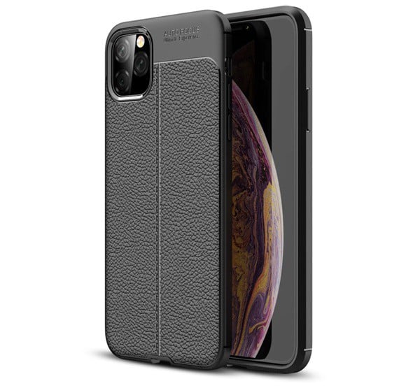 Szilikon telefonvédő (közepesen ütésálló, bőr hatású, varrás minta) FEKETE [Apple iPhone 11 Pro Max]