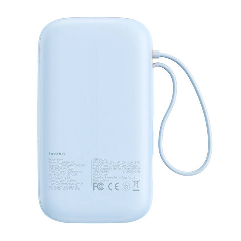 Baseus QPow 2 20000mAh  30W 2xUSB-C Powerbank Kék 
