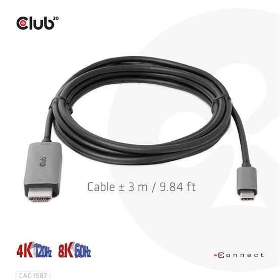 Club3D USB Gen2 Type C to HDMI 4K120Hz 8K60Hz HDR10 with DSC1.2 Aktív kábel Club3D USB Gen2 Type C to HDMI 4K120Hz 8K60Hz HDR10 with DSC1.2 Aktív kábel