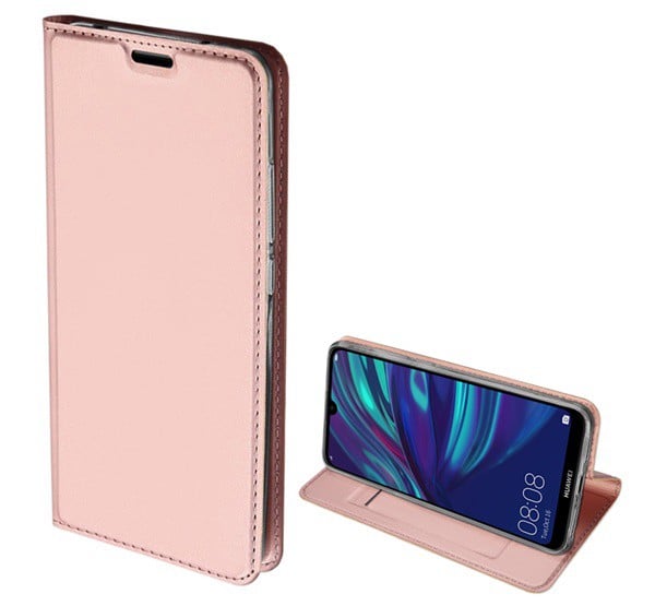 DUX DUCIS SKIN PRO tok álló, bőr hatású (FLIP, oldalra nyíló, bankkártya tartó, asztali tartó funkció) ROZÉARANY [Huawei Y7 2019 (Y7 ...
