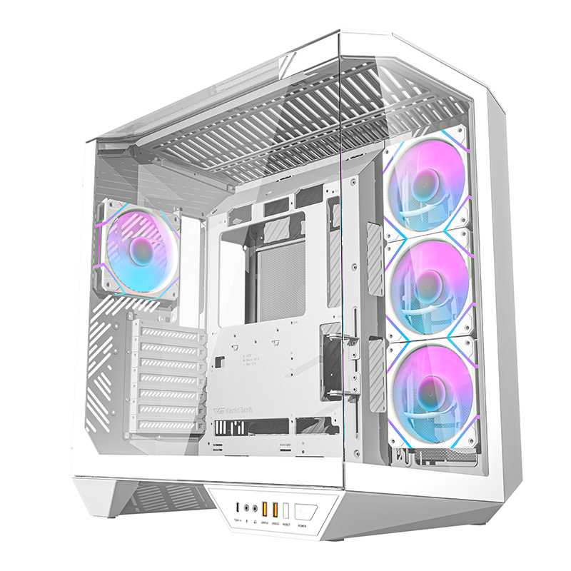 Darkflash DY470 számítógépház + 4 ventilátor + GPU konzol Fehér  