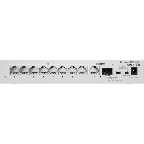 Huawei eKit Switch 8x1000Mbps (POE+) + 1x1GbE + 1x1GE (SFP), Nem menedzselhető, Asztali,  S110-8P2ST