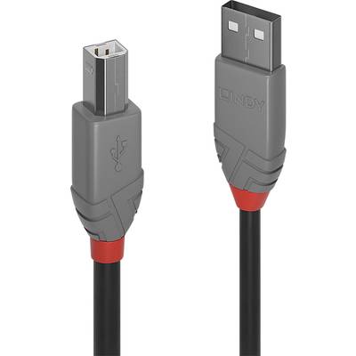 LINDY USB 2.0 Csatlakozókábel [1x USB 2.0 dugó, A típus - 1x USB 2.0 dugó, B típus] 7.50 m Fekete