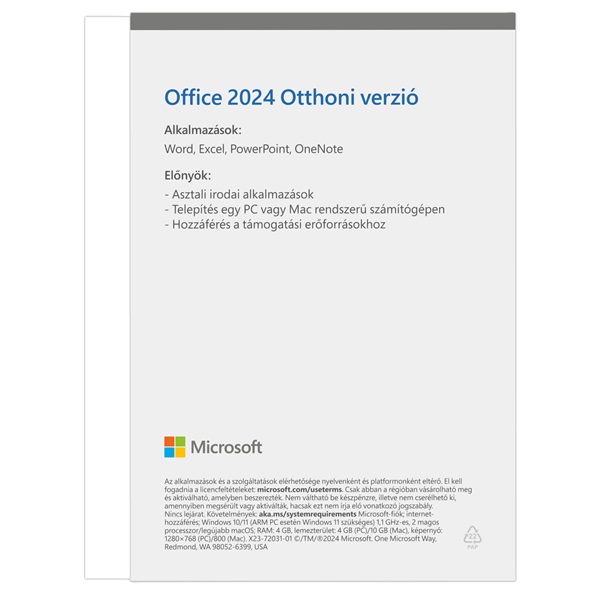 Microsoft Office 2024 Home Hungarian EuroZone Medialess