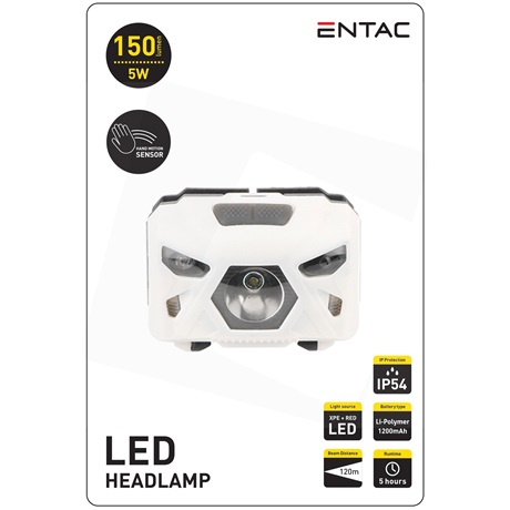 ENTAC EHL-5W-PW-S FEJLÁMPA 5W SZENZOROS XPE+PIROS FÉNY, FEHÉR