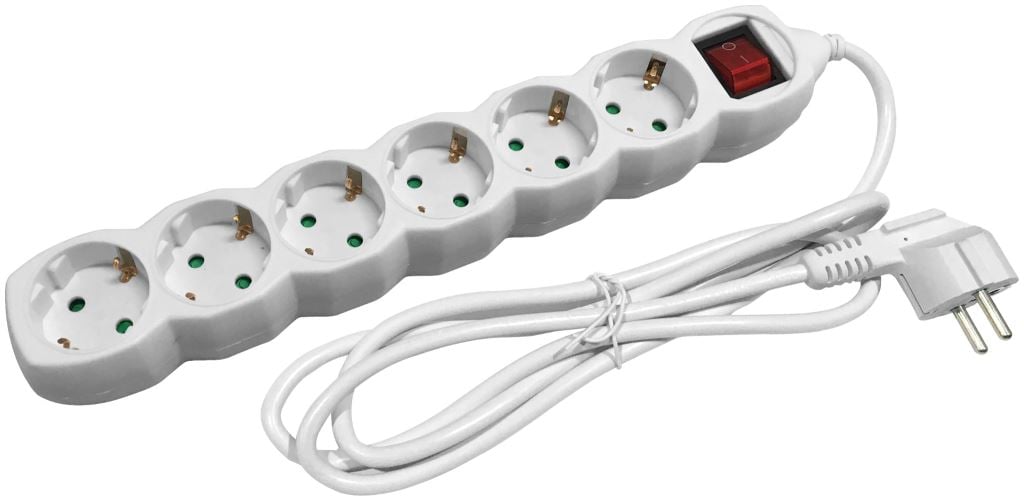 Entac elosztó 6 foglalat, kapcsolóval, 1,5m kábel (ESE1.5G6-1.5-SW)