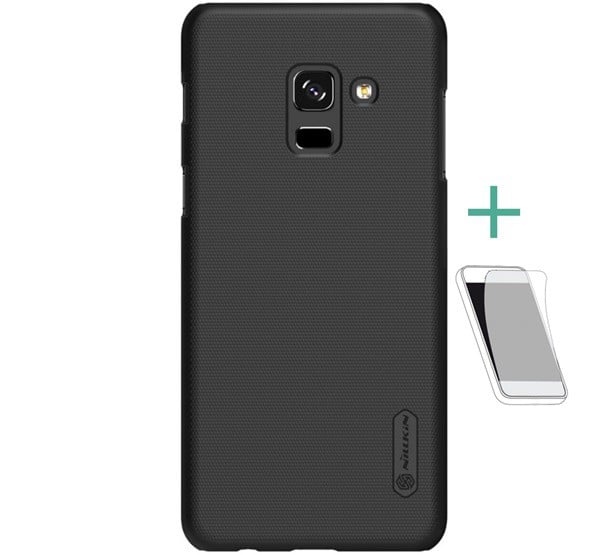 NILLKIN SUPER FROSTED műanyag telefonvédő (gumírozott, érdes felület + képernyővédő fólia) FEKETE [Samsung Galaxy A8 Plus (2018) SM-A730F]