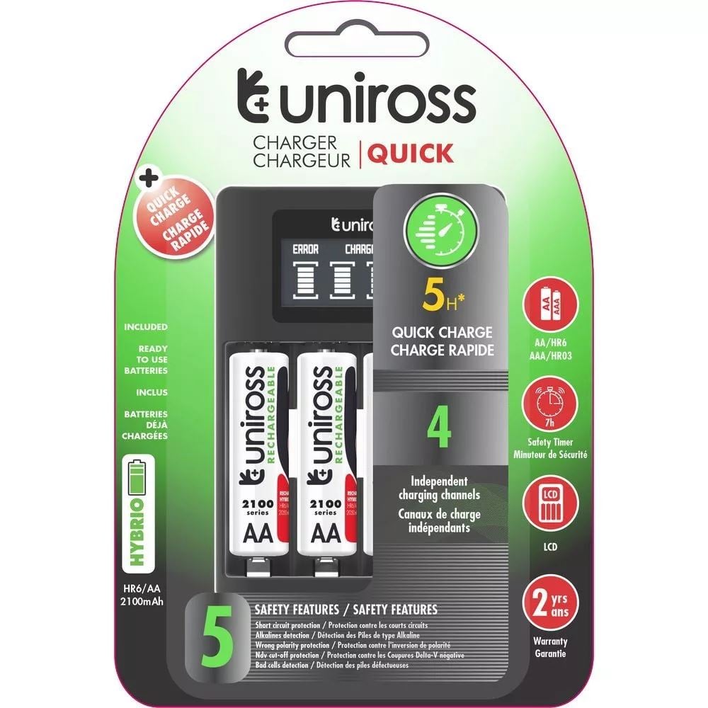 Uniross LCD gyorstöltő + 4db AA/ceruza 2100mAh Hybrio Ni-Mh akkumulátor (UCU002A) Uniross LCD gyorstöltő + 4db AA/ceruza 2100mAh Hybrio Ni-Mh akkumulátor (UCU002A)