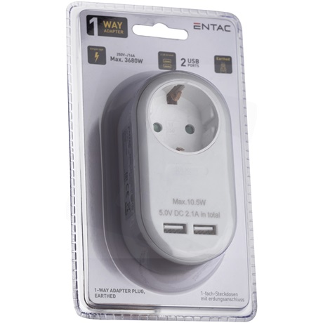 Entac EPAG-1EE-2USB-W HÁLÓZATI ADAPTER 1 FÖLDELT ALJZAT ÉS 2 USB (ÖSSZ. 2.1A) FEHÉR Entac EPAG-1EE-2USB-W HÁLÓZATI ADAPTER 1 FÖLDELT ALJZAT ÉS 2 USB (ÖSSZ. 2.1A) FEHÉR