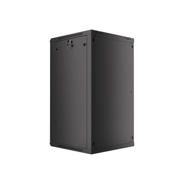 Lanberg WF01-6622-10B 19" 22U SZÉL:600 MÉLY:600 MAG:1085 lapraszerelt üvegajtós fekete fali rack szekrény
