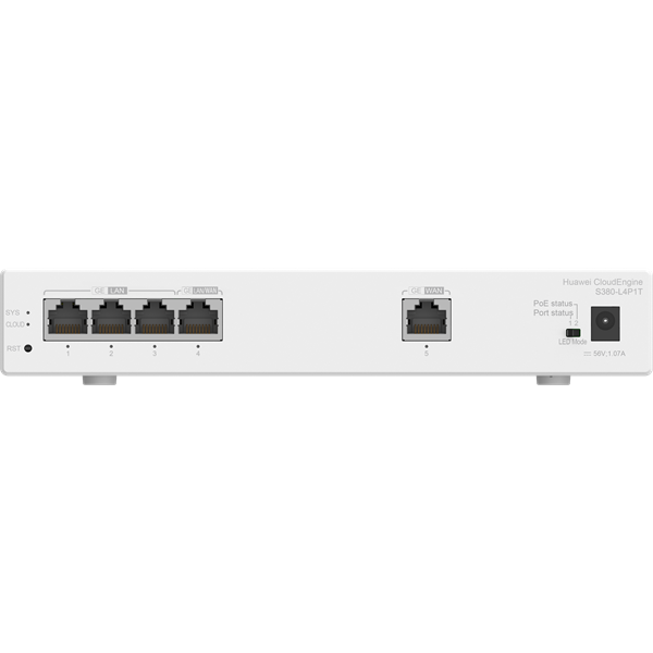 Huawei eKit Engine Gateway 1x1000Mbps (WAN) + 4x1000Mbps (PoE+), Menedzselhető, Asztali, S380-L4P1T Huawei eKit Engine Gateway 1x1000Mbps (WAN) + 4x1000Mbps (PoE+), Menedzselhető, Asztali, S380-L4P1T