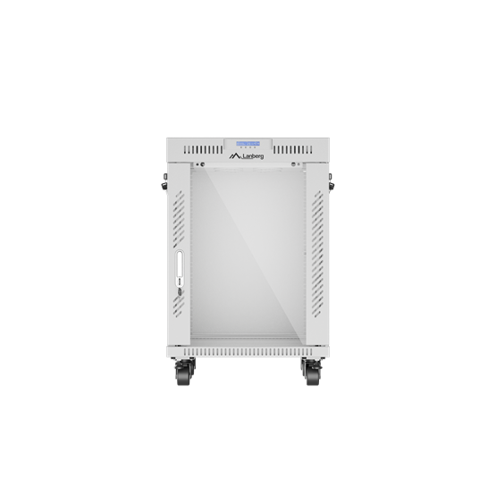 Lanberg 19" szabadon álló rack szekrény 15U/600X600 üvegajtó, lapraszerelt, LCD kijelző, szürke V2