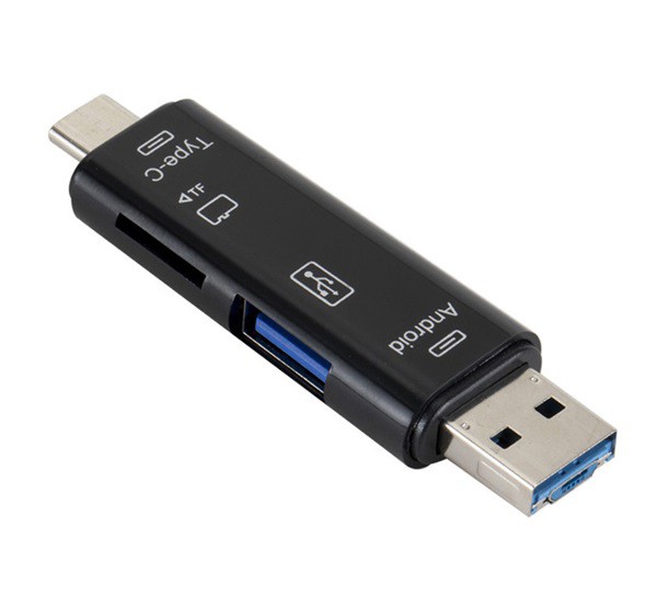 Adapter 5in1 (USB - microUSB / Type-C, OTG, microSD / pendrive olvasó) FEKETE