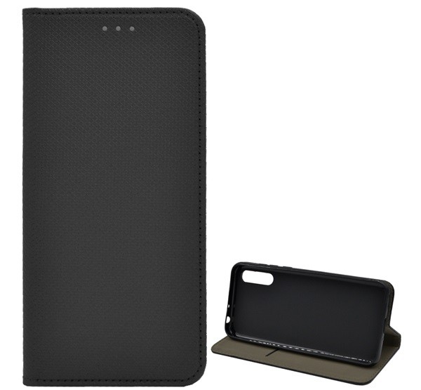 Tok álló, bőr hatású (FLIP, oldalra nyíló, asztali tartó funkció, rombusz minta) FEKETE [Huawei Y8p]