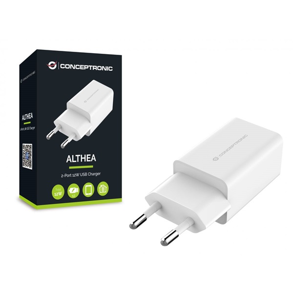 Conceptronic   ALTHEA06W 2xUSB-A  12W telefon töltő adapter  fehér