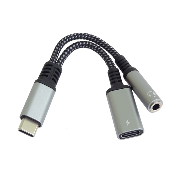 PremiumCord Adapter, USB-C/3,5mm Jack DAC chippel + USB-C töltéshez, M/F/F, szürke (KU31ZVUK04)
