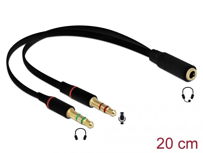 Delock 1 x 3,5 mm-es 4-tűs anya sztereo jack - 2 x 3,5 mm-es, 3-tűs apa sztereo jack Headset adapter (65967) Delock 1 x 3,5 mm-es 4-tűs anya sztereo jack - 2 x 3,5 mm-es, 3-tűs apa sztereo jack Headset adapter (65967)