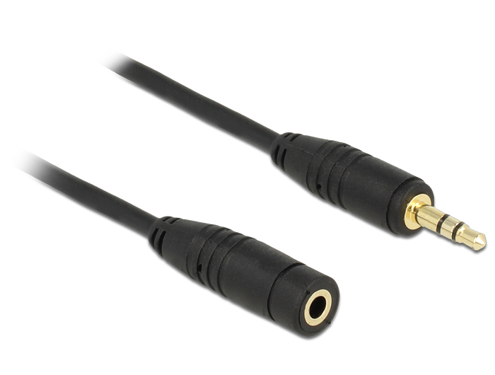 Delock hosszabbító kábel sztereó 3.5 mm jack 3 érintkezős apa > anya 0.5 méteres fekete (83762)