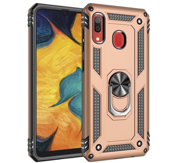 Defender műanyag telefonvédő (közepesen ütésálló, szilikon belső, telefontartó gyűrű, beépített fémlemez) ARANY [Samsung Galaxy A30 ...