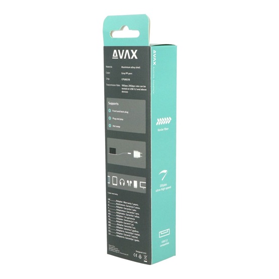  AVAX CB901 THUNDER 3.2 Type C 100W/10Gbps 1m fonott kábel viharszürke 