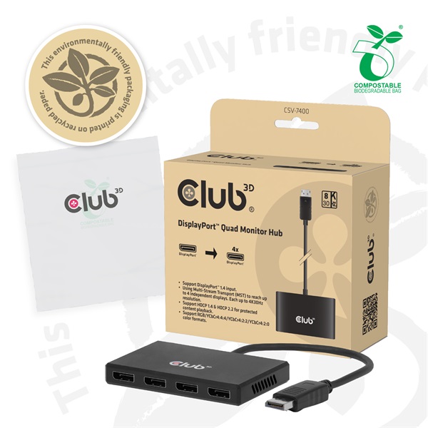 Club 3D    CSV-7400  DisplayPort to 4x DisplayPort 8K30Hz Átalakító