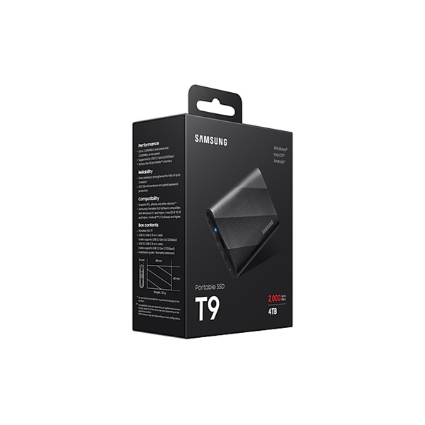 Samsung 4TB USB3.2/USB Type-C Portable T9 Black SSD 