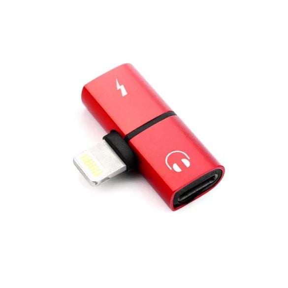 Haffner PT-5716 Lightning 2x audió/töltés elosztó adapter piros