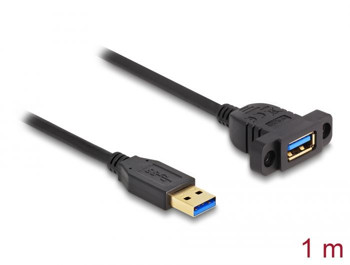 Delock USB-A 3.2 Gen1 apa-anya panel-csatlakozójú 1m fekete (87855)