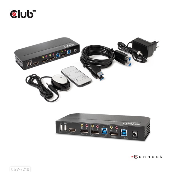 Club 3D CSV-7210 Dual DisplayPort 4K60Hz HDMI KVM IR távirányító KVM Switch Club 3D CSV-7210 Dual DisplayPort 4K60Hz HDMI KVM IR távirányító KVM Switch