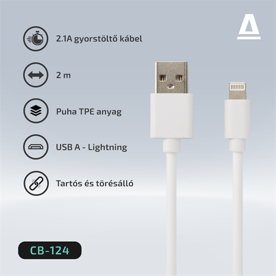  AVAX CB124W PURE 2m USB A-Lightning kábel 2.1A Fehér  