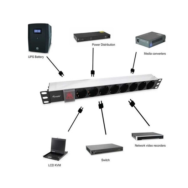 Equip   333293   8 Schuko  Rack 1U Hálózati Elosztó Fekete 
