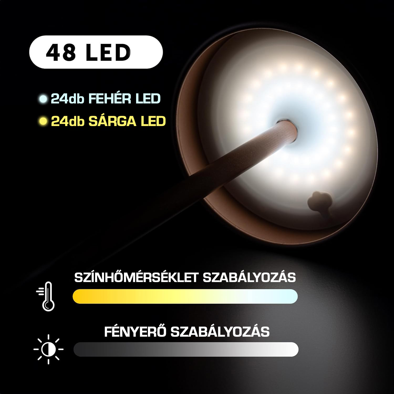 Dörr Manta akkumulátoros álló LED lámpa, fényerő és színhőmérséklet szabályozás, 117cm, réz