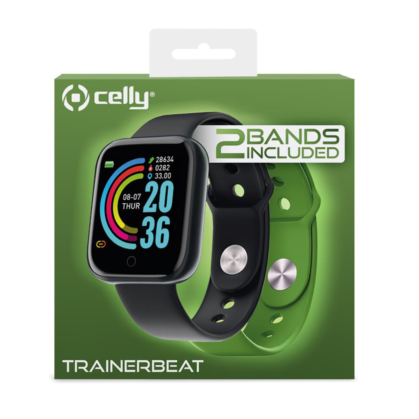 Celly Trainerbeat sport, okosóra, pulzus és véroxigénmérő, alvásfigyelő, fekete és zöld szíj