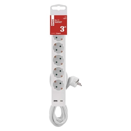 Emos P1523CU 3m / 5 aljzat USB A + C / 1,5 MM2 Hosszabbító Emos P1523CU 3m / 5 aljzat USB A + C / 1,5 MM2 Hosszabbító