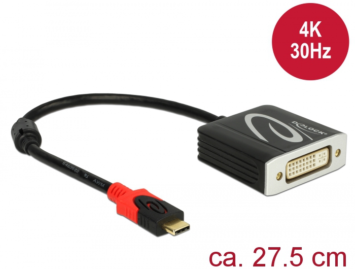 Delock Adapter USB Type-C  csatlakozódugóval > DVI csatlakozóhüvellyel (DP váltakozó mód) 4K 30 Hz (61213)