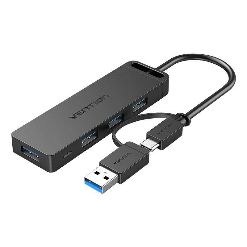 USB 3.0 4-Port Hub with USB-C and USB 3.0 2-in-1 Interface and Power Adapter Vention CHTBB 0.15m USB 3.0 4-Port Hub with USB-C and USB 3.0 2-in-1 Interface and Power Adapter Vention CHTBB 0.15m