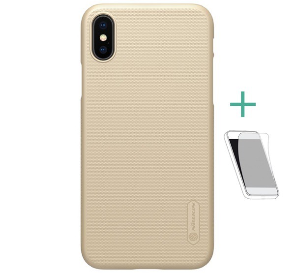 NILLKIN SUPER FROSTED műanyag telefonvédő (gumírozott, érdes felület + képernyővédő fólia) ARANY [Apple iPhone XS 5.8]