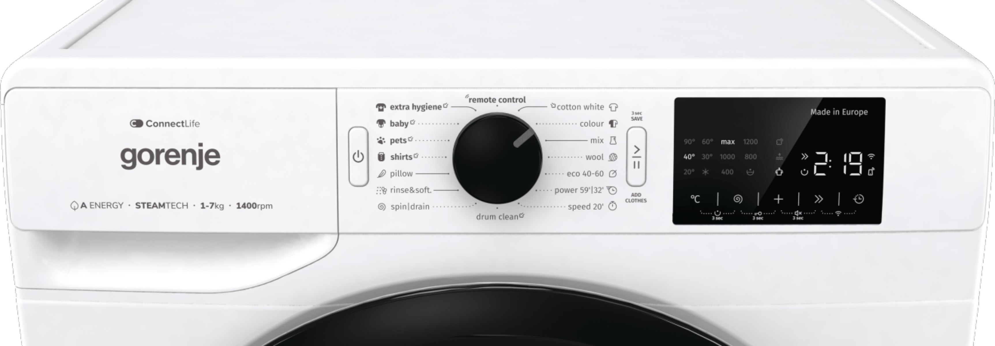 Gorenje WPNEI74ASWIFI Elöltöltős mosógép - 7 kg, 1400 ford./perc, A Energiaosztály,  Gőz program, WiFi