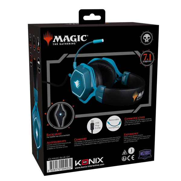 KONIX - MAGIC THE GATHERING 7.1 Fejhallgató Vezetékes Gaming Stereo Mikrofon  Kék-Fekete