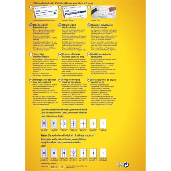 Avery L7917-10 210x297mm ultra ellenálló 10db-os etikett Avery L7917-10 210x297mm ultra ellenálló 10db-os etikett