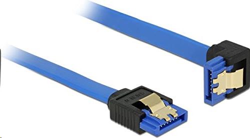 Delock 85088 SATA-kábel 6 Gb/s egyenes -> lefelé ívelt, fém rögzítő, kék, 10cm Delock 85088 SATA-kábel 6 Gb/s egyenes -> lefelé ívelt, fém rögzítő, kék, 10cm