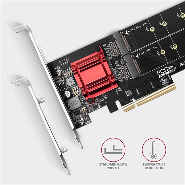 Axagon 2x M.2 NVMe bővítő kártya PCIe (PCEM2-ND)
