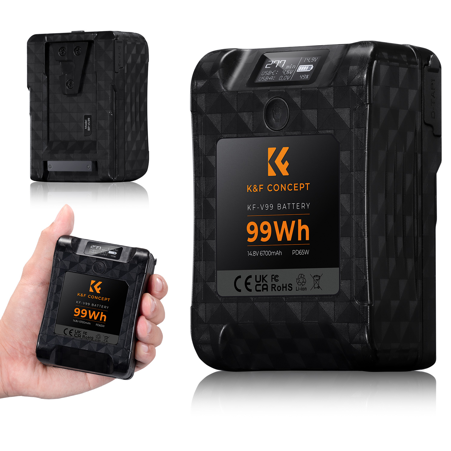 K&F Concept V-Mount akkumulátor, 99Wh, 14.8V, 6700mAH, PD65W, oled kijelző K&F Concept V-Mount akkumulátor, 99Wh, 14.8V, 6700mAH, PD65W, oled kijelző