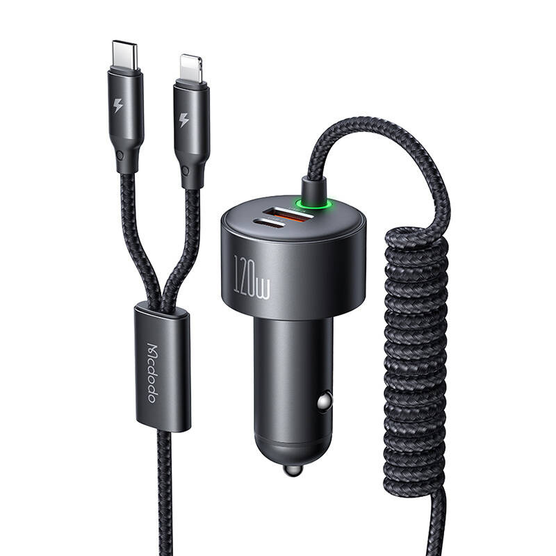 Mcdodo USB-C+Lightning autós töltő fekete