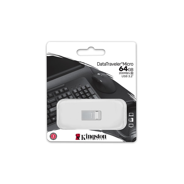 Pen Drive 64GB Kingston DataTraveler Micro USB3.2 A ezüst (DTMC3G2/64GB)