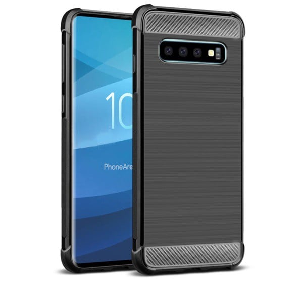 IMAK VEGA szilikon telefonvédő (közepesen ütésálló, légpárnás sarok, szálcsiszolt, karbon minta) FEKETE [Samsung Galaxy S10 (SM-G973)]